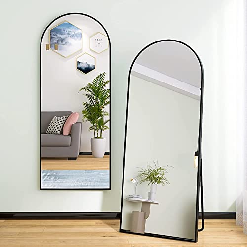 Majnesvon Arched Full Length Mirror Floor Mirror Hanging Standing Or Leaning, Bedroom Mirror Wall-Mounted Mirror Dressing Mirror With Black Aluminum Alloy Frame, 65" X 23.6" (Aluminum Alloy+Black) #TOP2