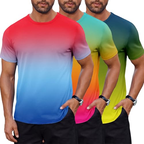 Image of Mens 3/5/10 Pack Cradient Colour Tee Multipack Crew Neck Ombre T-Shirt Gift for Him Short Sleeve Top - Everyday/Summer Colours - XS to 5XL