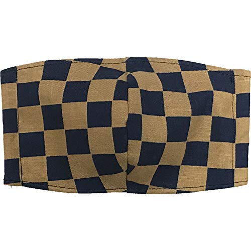 和柄プリント立体布マスク1枚 祭川 大人用フリーサイズ (市松 茶/青)