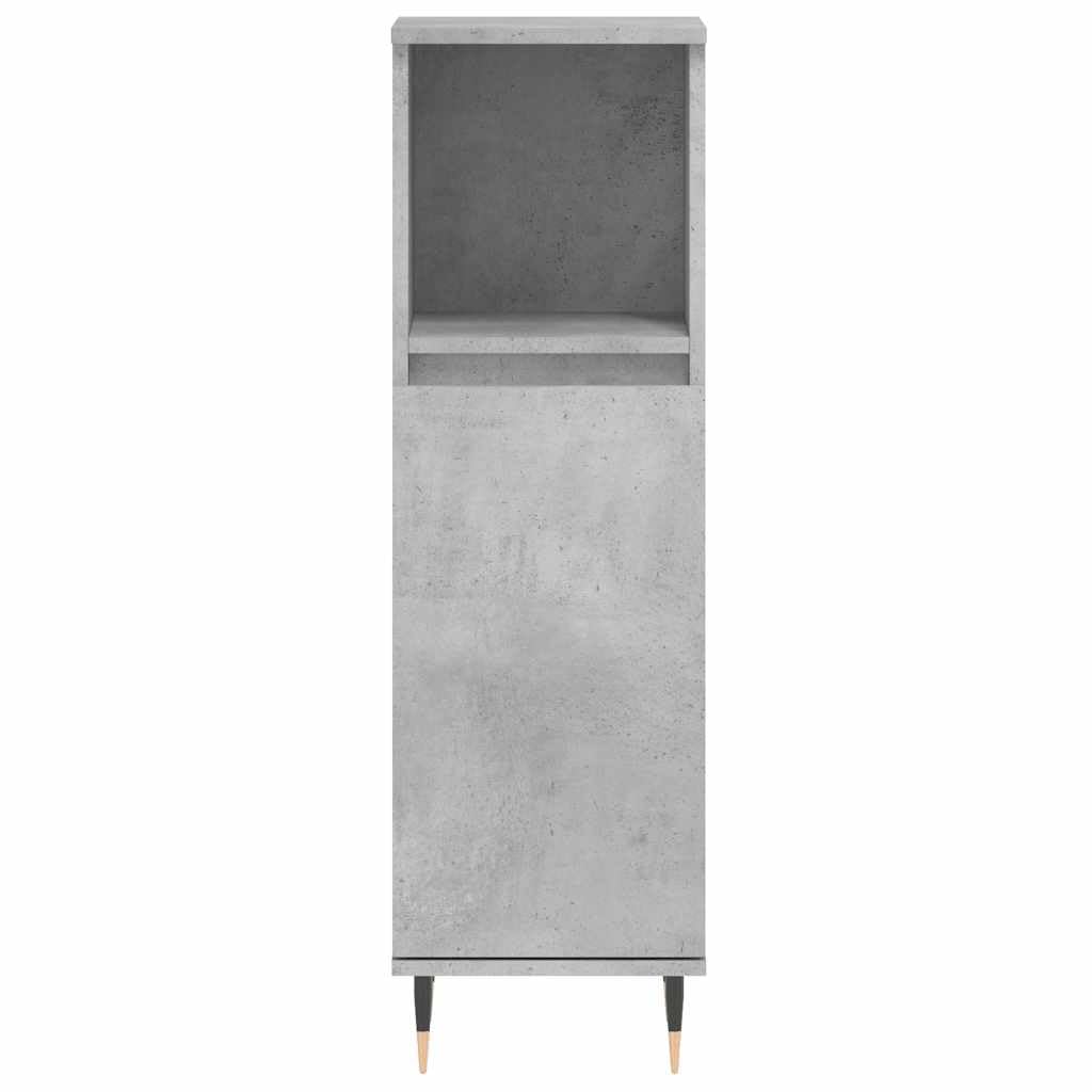 Armario de baño gris hormigón 30 x 30 x 100 cm de material de madera con patas de hierro para muebles de baño, espacio de almacenamiento, montaje en pared, lavabo, armario bajo, estante de