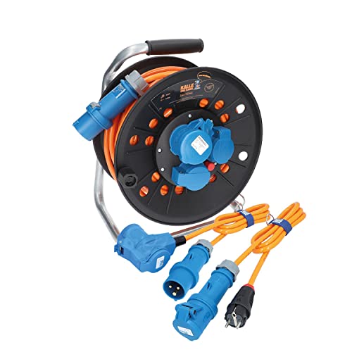 KALLE DAS KABEL CEE-Campingkabeltrommel EXTREME SIGNAL Campingkabel Wohnmobil-Kabel Caravantrommel H07BQ-F 3G 2,5mm² 25 Meter Kabeltrommel +Anschlussleitung mit Winkelkupplung 1,5m +Adapterleitung