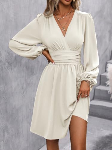 Image of SOLY HUX Women's Elegant Dress V Neck Long Sleeve High Waist Swing Prom Cocktail Short Dresses