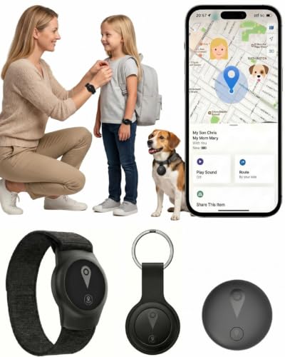 GPS Tracker for Kids, Smart Kids Tracker with Real-Time Location, for Android and iPhone No Monthly Fee & No SIM Card- Wearable Wristband & Keychain Design, IP68 Waterproof,Indoor & Outdoor Safety Use