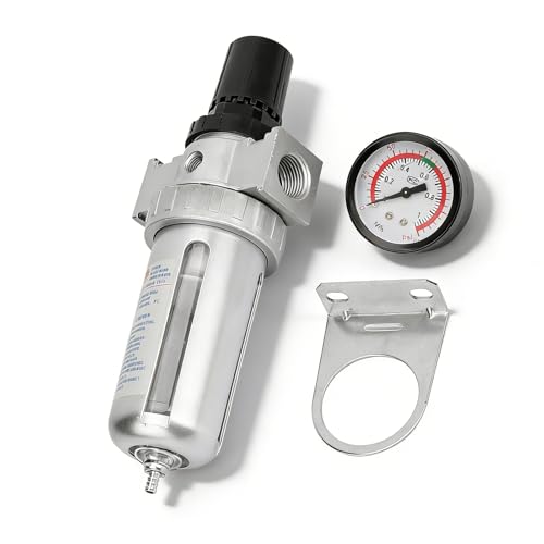 BSP 1/2" Air Filter Regulator - Air Compressor Moisture Water Trap Filter Regulator - with Mount Connection - Aluminum