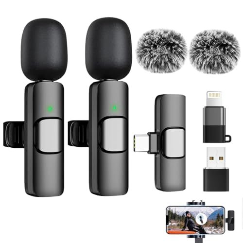 NHQZ Microfono Lavalier Wireless Set,Plug & Play Microfono Clip-on con Accoppiamento Automatico,Mini Microfono a Bavero con Cancellazione del Rumore per Iphone/Android/PC/Video/Vlog