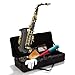Mendini by Cecilio MTS-BNG+92D Black Nickel Plated and Gold Keys B Flat Tenor Saxophone with Tuner, Case, Mouthpiece, 10 Reeds and More