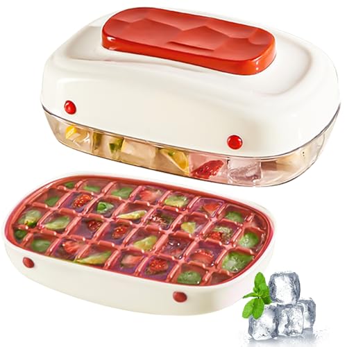 UptVin Ice Cube Tray with Lid, Press Type Ice Moulds for Quick Ice Release Ice Cube Moulds for Freezer 32 Ice Cube Tray, Odor-Free, Space-Saving for Cocktails Whiskey Coffee (Red)