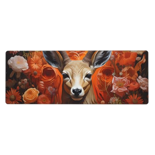 Tapis de clavier antilope et fleurs 80x30 cm pour bureau et maison