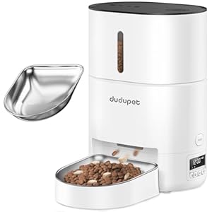 Timed Automatic Cat Feeder – 17cup/135oz Timed Automatic Cat Food Dispenser Battery-Operated with 180-Day Battery Life, Up to 6 Meals 120 Portions Per Day (White, Regular with Stainless Steel)