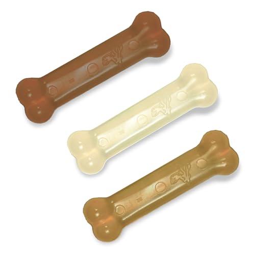 Image of Nylabone Flexi Chew Bone Triple Pack, 3 Durable Textured Chew Toys, Freeze & Treat, Promotes Dental Health with Peanut Butter, Savoury Flavours, Ideal for Small Dogs, Puppies Upto 7kg, X-Small