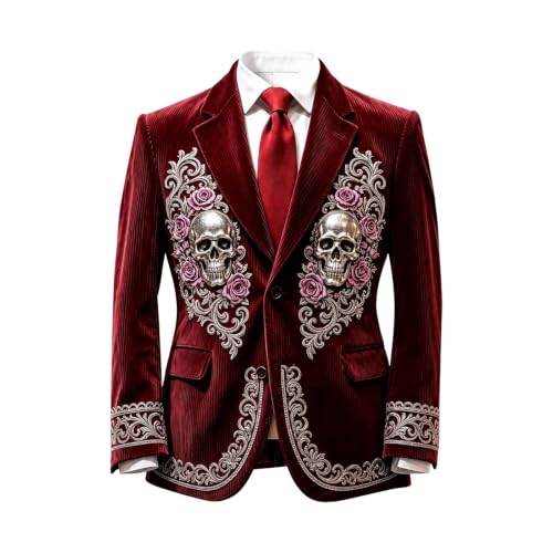 Mens Gothic 3D Skull Rose Pattern Corduroy Blazer Slim Fit Outerwear - image 4