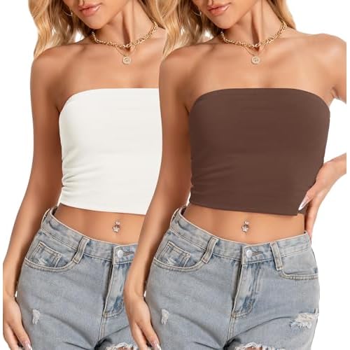 Tube Top for Women Strapless Slim Fit Crop Tops Y2K Going Out Bandeau Shirts Summer Outfits 2026