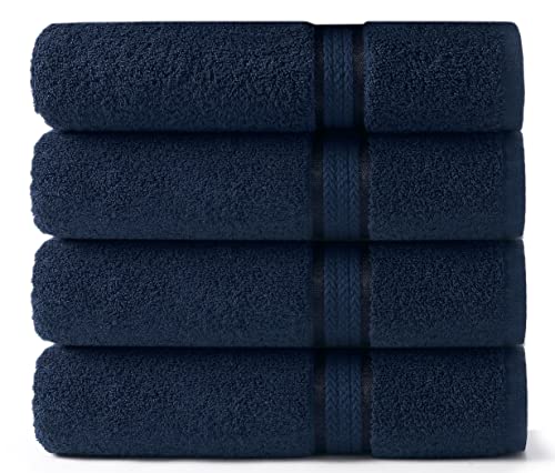 Cotton Craft Ultra Soft Oversized Bath Towels - 4 Pack Extra Large Bath Towels - 30X54 - Absorbent Everyday Luxury Hotel Spa Gym Shower Beach Pool Camp Dorm - 100% Cotton - Easy Care - Night Sky Navy #TOP5