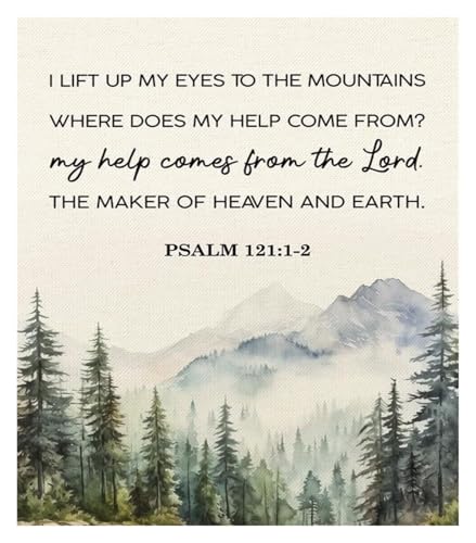 �gI Lift My Eyes to the Mountains�h Canvas Print, Psalm 121 Wall Art, Christian Nature Decor for Cabin, Farmhouse, Lake House(Unfr
