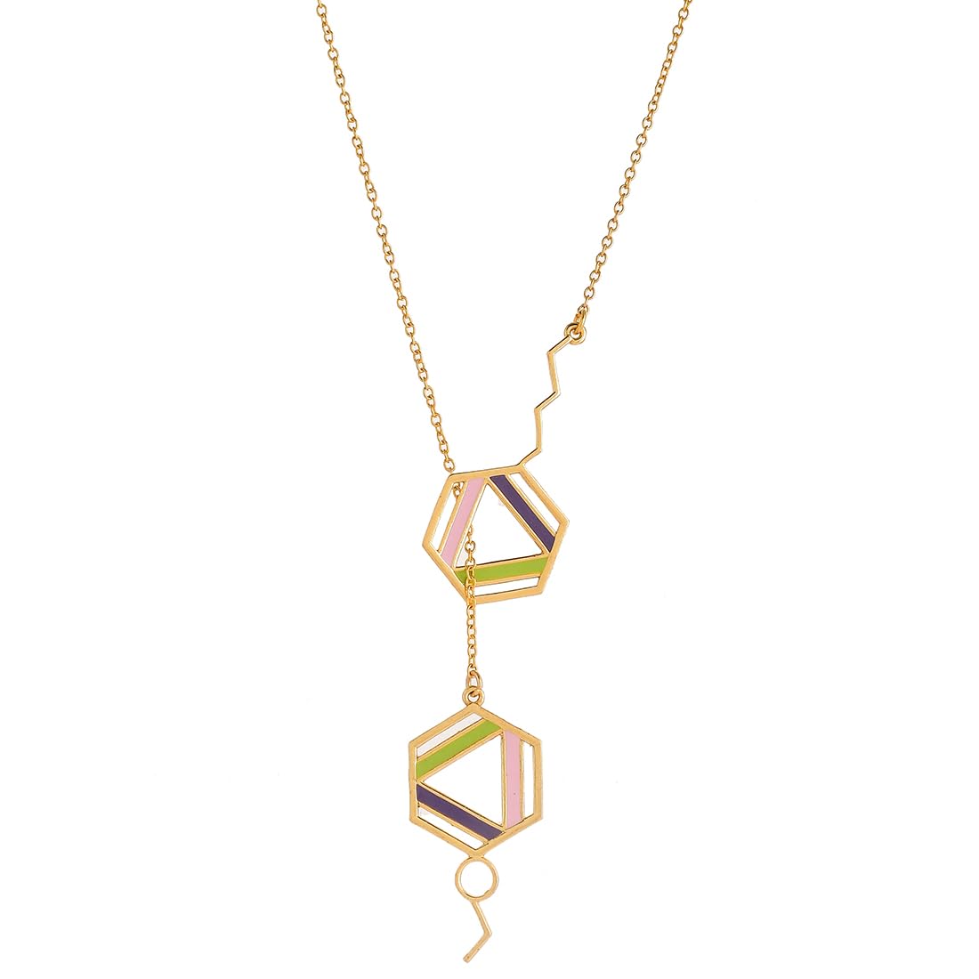 Benzene Plated Enamel Hexagons Necklace