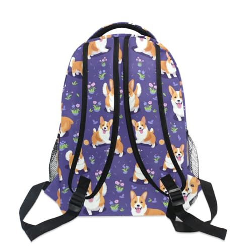 Sac à dos d'écolier grande capacité Violet motif fleuri Corgi S