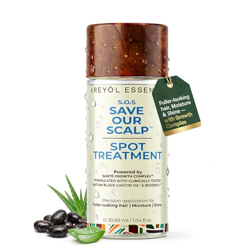 Kreyol Essence SOS Spot Treatment Hair Serum with Growth Complex Haitian Black Castor Oil & Redensyl Fuller-Looking Hair Moisture & Shine 1.04 fl oz (30.89 mL)