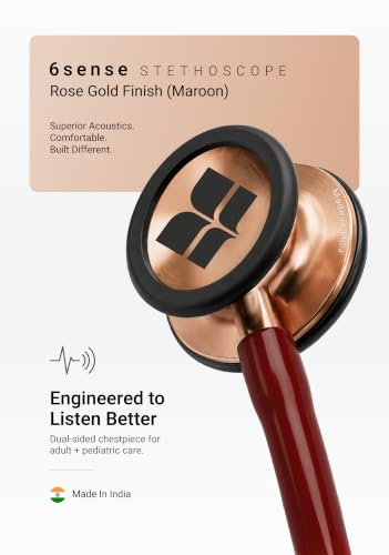 Image of Knya 6sense Stethoscope for Doctors & Residents | Tunable Diaphragm | Dual-Head Chest Piece for Adult & Pediatric Use | Lightweight Stainless Steel | Latex-Free Tubing | Soft-Seal Ear Tips | Premium Gift Box | for Medical Students (Rose Gold Maroon)