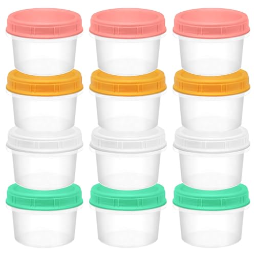 ISUSSER 12 Pack Freezer Containers with Screw On Lids 6oz Stackable Reusable Food Storage Container Airtight Plastic Storage Containers with Twist Top Lids for Food Sauce Jello Soup