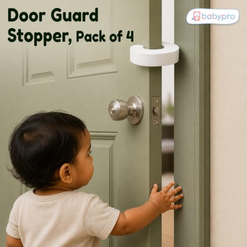 Image of BabyPro Finger Pinch U-Shape Door Guard for Kids, Pack of 4, White | Soft Foam, Easy to Install Baby Proofing Finger Pinch Prevention