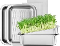 Magicbox 2er Set Edelstahl Sprossen Anzuchtset, 26 x 19 cm Keimschalen Set für Sprossen und Microgreens, 2-in-1 Anzuchtschale mit Doppelter Größe, Rostfreier Edelstahl, Spülmaschinenfest