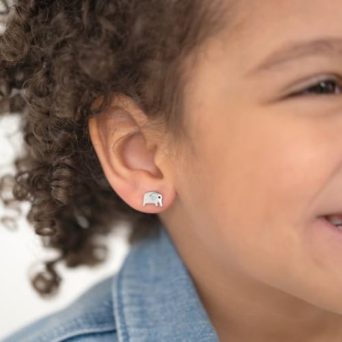 925 Sterling Silver Elephant Shaped Safety Screw Back Earrings With Simulated Opal For Toddlers and Little Girls - Tiny Elephant Shaped Earrings For Young Girls3