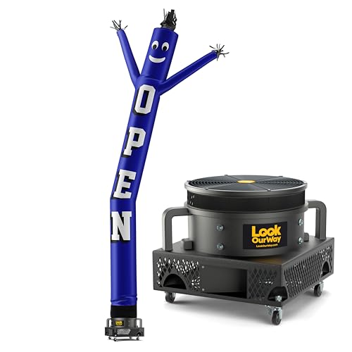 Image of LookOurWay Air Dancers Wacky Waving Inflatable Tube Guy Set - 20 Feet Tall Inflatable Puppet Dancer Tube Man with Sky Dancer Blower - Open Blue