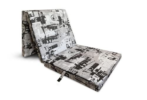 HIGH LIVING - Colchón Plegable de 3 Piezas – Colchón para Cama de Viaje, colchón de Invitados, Ideal también para Camping, Bloque de Asiento, Funda Lavable a máquina (Vintage, 190 x 60 x 7 cm)