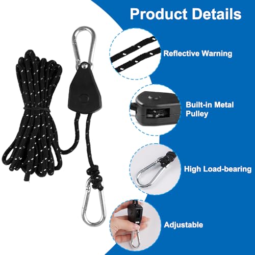4 Piezas Cuerdas Reflectantes de Tienda, 4m Trinquete de Cuerda con Gancho, Adjustable Rope Ratchet Trinquete de Cuerda de Suspención para Acampar Toldo Planta - imagen 3