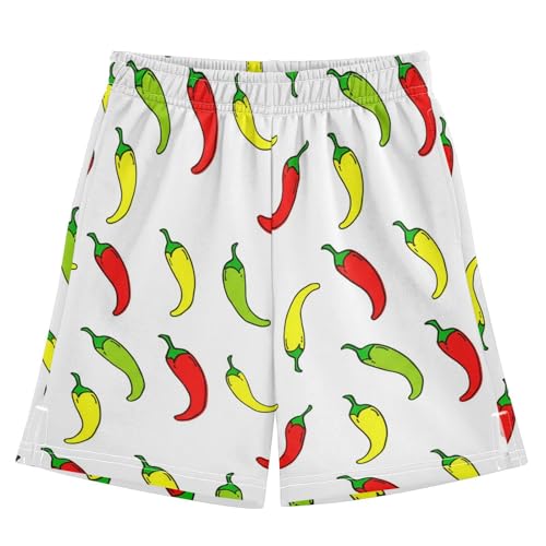 J JOYSAY Chili Pepper Scatter White Boys Athletic Shorts Kids Youth Casual Shotrs with Pockets Elastic Waistband