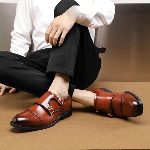 Men's Formal Oxford Shoes Double Monk Pu Leather Evening Slip On Plain Toe Prom Anti-Slip Slip Resistant Rubber Sole Shoe3