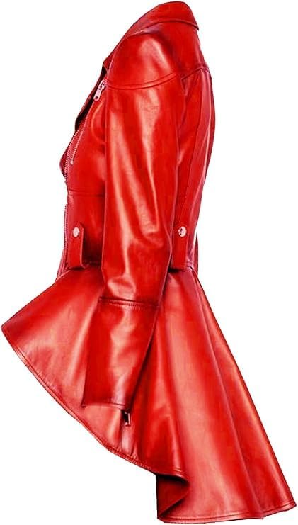 Iconic Alexzender Medusa Fashionable Long Tall Women Peplum Coat Blazar Real Leather Jacket - Image 2