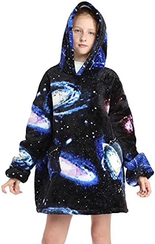 EzonYanGo Oversized Blanket Hoodie for Girl Boy, Kids Wearable Blanket Sweatshirt, Sherpa FLeece Hooded Pullover with Pocket for Children Teens Aged 5-15