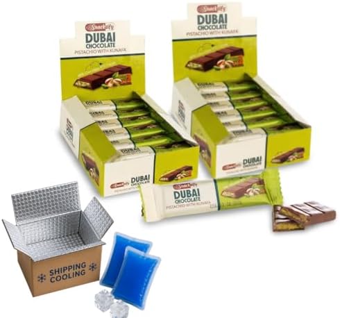 Dubai Chocolate Bar (Pack of 48) Kunafa Pistachio Bar- 27gr Total 1.43 pounds.-, Perfect for Gifting, Fresh Daily Production 48 Pieces Dubai Chocolate with Shredded Phyllo Dough Gift for Festival Celebration, Birthday, Family, Friends & Corporate Office 45 ounces
