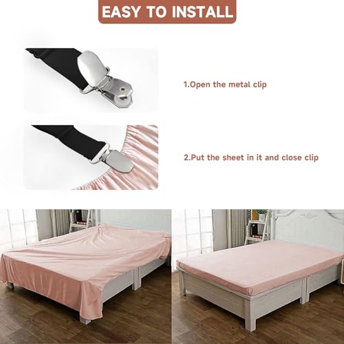 Image of Bed Sheet Straps, Upgrade Fitted Bed Sheet Holders for Corners, Non Slip Sheet Clips Black 8Pcs