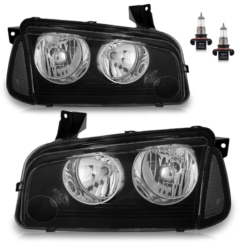 Vizotae Headlights Assembly for 2006-2010 Dodge Charger with Corner Singal Light High/Low Beam with Bulbs Driver & Passenger Side