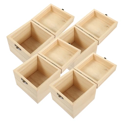 SUPVOX 4個 正方形ロック付き実木収納ボックス 蓋付き多用途ジュエリー保管用 木箱 ウッド製コンパクト