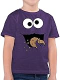 Kinder T-Shirt Jungen - Karneval & Fasching - Keks-Monster - 116 (5/6 Jahre) - Lila Meliert - t Shirts Faschings- Cookie Monster Tshirt Kind karnival gruemelmonster Shirt Jungs - F130K
