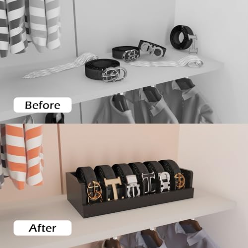 Dexgva Belt Organizer for Drawer - Bamboo Belt Storage Organizer | Belt Rack for Closet Wall Mount Men Women Tie Sock Bra Scarf Ribbon (Black, 6 Grids) by Dexgva - Image 3