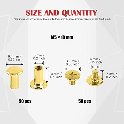 image for Hilitchi 50-Sets M5 Brass Plated Phillips Chicago Screw Posts Binding 