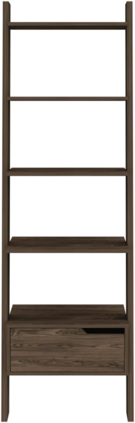 Hassyee Modern Design Ladder Bookcase with One Drawer, Engineered Wood Five Open Shelves, Flower Plant Stand for Small Spaces, Easy to Assemble