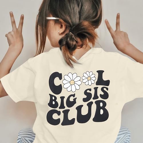 Image of LOTUCY Big Sister Shirt for Toddler Girls Cool Big Sis Club Tshirt Promoted to Big Sister Announcement Outfits
