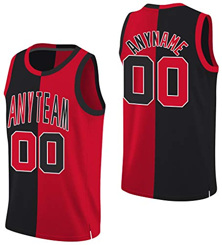 Custom Basketball Jerseys Shirts Stitched Personalized Team Uniforms Half Color Split for Men Women Youth/Kids Black and Red