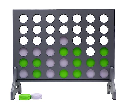 Image of Giant 4 in a Row Game for Family & Adults - Tailgating Pros Jumbo Grey Wooden Four in a Row Indoor & Outdoor Yard Game for Family Party Fun, Portable Activities for Patio, Backyard, and Camping