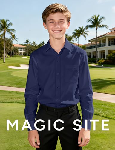 Image of Boys Long Sleeve Button-Down Dress Shirts with Tie: 2 Fabrics (Stretch /Standard) & 2 Fits (Regular /Husky)