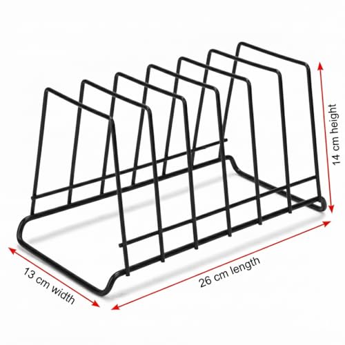 Image of TechSrmaji Heavy 6-Section Stainless Steel Plate Stand | Dish Organizer Rack for Kitchen Cabinet & Countertop | Rust Proof Plate Holder for Dishes, Thali & Lids (6-Section) Black