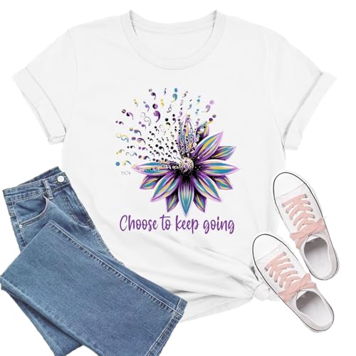 TIEEI Mental Health Shirts for Women Suicide Awareness T-Shirt Suicide Prevention Tee Tops White