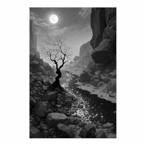 Toile decoration murale XENIOU noir et blanc paysage rocheuses 80x120cm cuisine