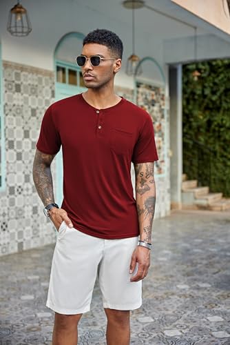 coofandy men39s 3 pack henley shirts short sleeve casual basic tees classic henley summer solid t shirts with pocket