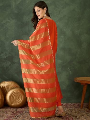 Image of Naixa Women's Chanderi Embroidered Flared Kurta with Pant and Dupatta Sets (NX-762)